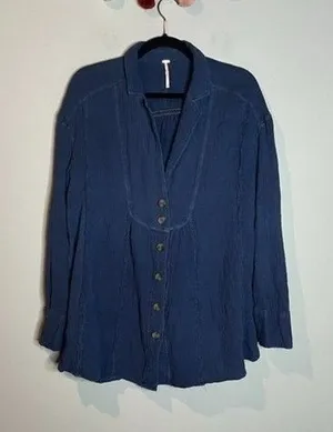 Free People All About the Feels Navy Gauze top thumbnail 1