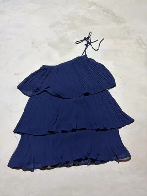 Lulus NWT blowing kisses Navy One-Shoulder Tiered Mini Dress MSRP$59 small thumbnail 2