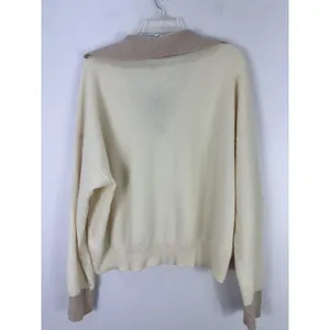 Club Monaco Cashmere Polo Sweater XL‎ Cream V Neck Tennis Prep Old Money Luxury thumbnail 3