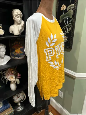 Victoria’s Secret PINK Long‑Sleeve Raglan Campus Tee – Yellow & White – Size Med thumbnail 8