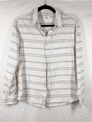 Marine Layer White Blue Pink Striped Button Down Long Sleeve Cotton Top thumbnail 1