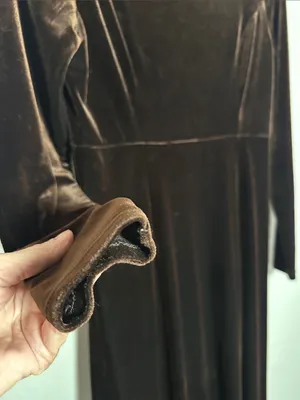 Vintage Moda Brown Velvet Long Sleeve Maxi Dress Chic 70s Mod Classic Goth Fall thumbnail 6