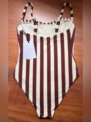 Onia Marilyn One Piece Swimsuit Brown Cream Stripe Underwire Bustier NWT $225 thumbnail 9