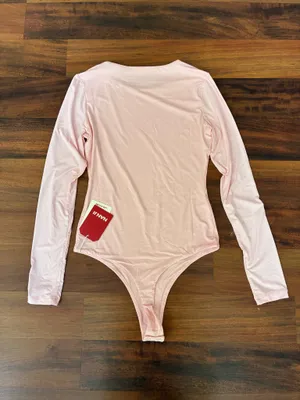 Soft Pink Long Sleeve Thong Bodysuit | Brand New XS thumbnail 5