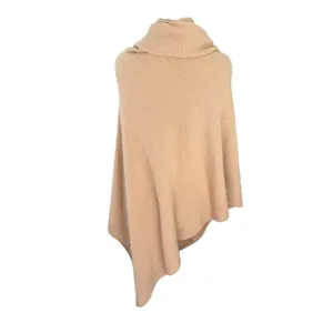 Tan Cowl Neck Poncho Merino Wool Blend‎ One Size Asymmetrical Boho thumbnail 5
