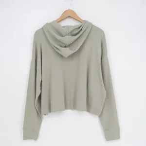 Athleta Hoodie Women Large Green Knit Ribbed Cotton Stretch Long Sleeve Pullover thumbnail 5