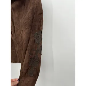 Margaret Godfrey Brown Genuine Leather Suede Floral Applique Zip Jacket Size 8 thumbnail 6