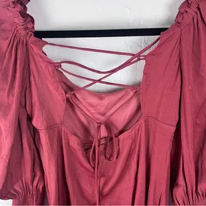 ALTAR’D STATE Satin Blousin Back Lace Tie Long Sleeves Dress Medium Milkmaid thumbnail 5