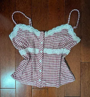 Kirious Red Gingham Lace Button Cami Top Size L Size L thumbnail 1