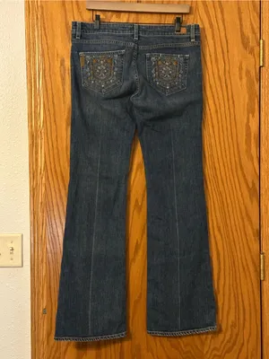 Paige Laurel Canyon Bootcut Women’s Blue Embroidered Jeans - Size 32 thumbnail 2