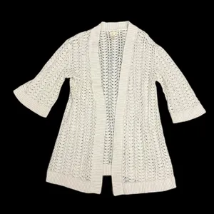 Matilda Jane Cream Crochet Open Knit Long Duster Cardigan Sweater S thumbnail 1
