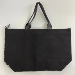 Victoria's Secret black‎ silver sequin striped large tote bag purse zip lined thumbnail 5