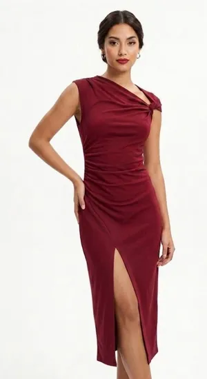 Abercrombie & Fitch Wine Knot-Shoulder Midi Dress thumbnail 1