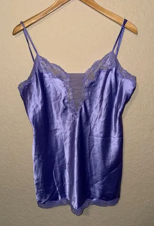 Victoria Secret Lavender Satin Lace Trim Slip Dress large thumbnail 1