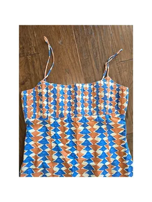 Anthropologie Ophelia Sleeveless Linen Mini Dress Size 12 Blue Orange Homecoming thumbnail 10