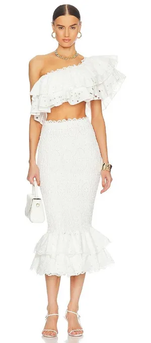 Charo Ruiz Ibiza Liliana Eyelet Midi Skirt White Fruition Womens Size Small thumbnail 1