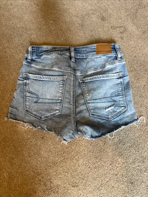 American Eagle Light Wash Distressed Hi Rise Shortie Denim Shorts Size 2 thumbnail 2