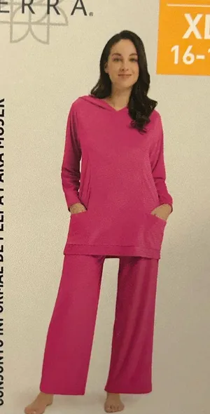 SERRA Plush Pink Lounge Set - Hooded Top & Wide Leg Pants size XL 16/18 thumbnail 1