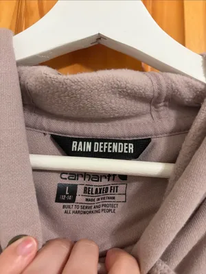 Carhartt Size Large Relaxed Fit Light Icy Pink Rain Defender Hooded Sweatshirt thumbnail 3