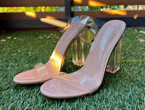NWOT Cape Robbin Maria-2 Clear Nude Chunky Block High Heels Open Toes, Size 6 thumbnail 4