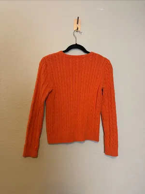 Vintage Ralph Lauren Cable Knit Sweater Orange‎ Crew Neck Size Medium Petite thumbnail 4