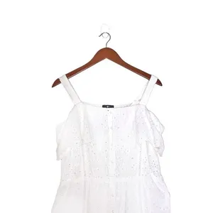 7 For All Mankind Floral Eyelet Lace Tiered Ruffle Midi Dress White Size L thumbnail 6