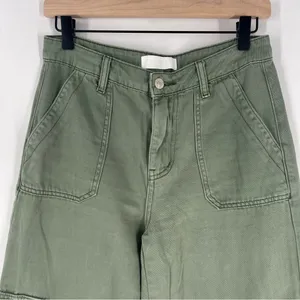 Vervet Cargo Wide Leg Jeans Army Green High Rise Utility 100% Cotton Size 26 thumbnail 3