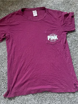 PINK Victoria's Secret Berry Short Sleeve Pocket Tee with White Logo thumbnail 2