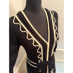 Vintage Milly New York Valentina Black Knit Dress with White Rick Rack Waist Bow thumbnail 4