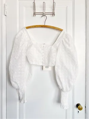 Sabo Skirt • Indiana Puff Top white cropped embroidered long balloon sleeve thumbnail 2
