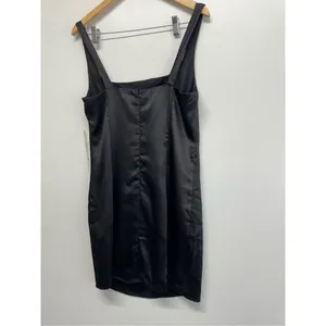 AQUA Mini‎ Satin Dress Size Large Black Square Neck Sleeves Exclusive NWT thumbnail 11
