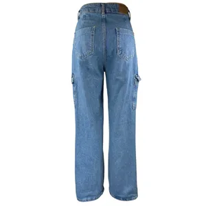Zara Women's Blue High Waisted Straight Wide Leg Cargo Denim Jeans Pants Size 2 thumbnail 3
