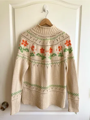 LL Bean Signature Womens Cotton Fisherman cardigan Size L Fair Isle 100% Cotton thumbnail 2