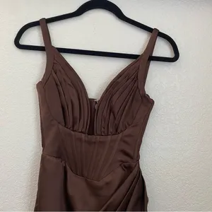 House of CB Faye Satin Pleated Midi Dress Size XS brown‎ $269 NWOT thumbnail 5