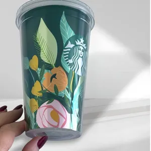 Starbucks 2020 Metallic Green Floral Tumbler 16oz thumbnail 3
