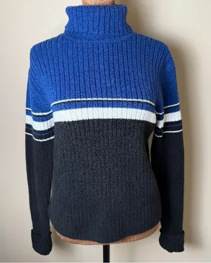 Vintage 90s Y2K Tangents Ribbed Striped Turtleneck Sweater Womens Large Shirt thumbnail 1