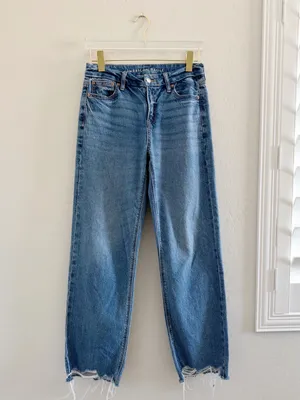 American Eagle AE Curvy High Waisted Stovepipe Jean Raw Hem Size 2 Long thumbnail 7