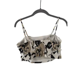 Midnight Sky Floral Crop Top Beige Black Cami Adjustable Straps Women’s Small thumbnail 6