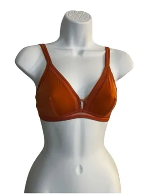 Women Orange Brown Mesh Trim Bralette Size M Wireless Unlined Lingerie thumbnail 1