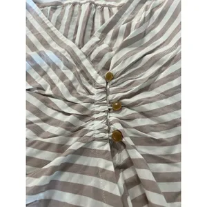 Anthropologie Maeve Wrap Surplice Blouse White Tan‎ Striped Women Size 0 Cottage thumbnail 6