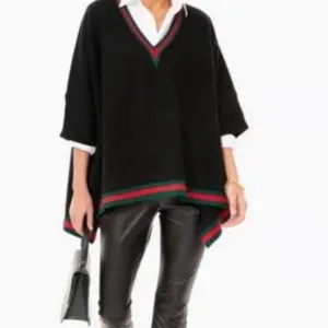 Tuckernuck‎ Knit Poncho Black Green Red OS Preppy Equestrian Work Office thumbnail 3