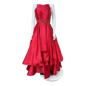 Mac Duggal Red Tiered‎ Ruffle Beaded Waist High Neck Ball Gown Dress Size 8 thumbnail 10