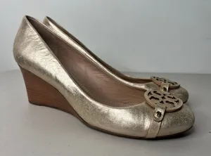 Tory Burch Metallic Leather Wedge Size 8 thumbnail 1