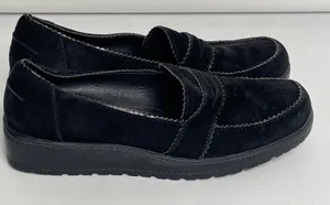 Stuart Weitzman Schooldays Black Suede Penny Loafers Wedge 8.5 Spain thumbnail 1