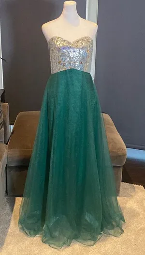 Women’s Green & Silver Full Length Prom Party Dress CorsetBack Size M (8/10) NWT thumbnail 1