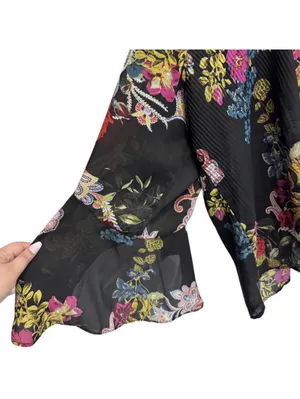 Spense Black Floral Accordion Bell Sleeve Blouse Plus Size 3X thumbnail 3