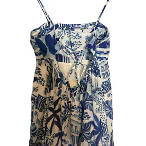 Farm Rio Sweet Blue White Tropical Coastal Beach Print Resort Vacation Dress L thumbnail 9