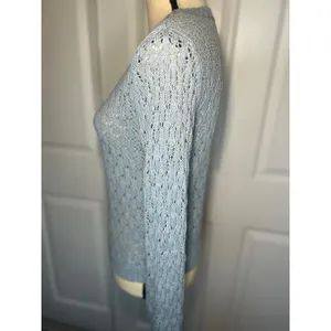Reformation‎ Light Blue Linen Open Knit Crewneck Sweater Top Size XS thumbnail 2