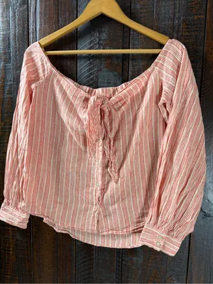 Free People Linen Striped Off-Shoulder Tie-Front Top Small thumbnail 2