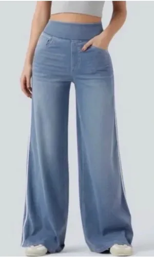 Halara Flex™ High Waisted Stripe Wide Leg MP Flowy Light Washed Casual Jeans thumbnail 1